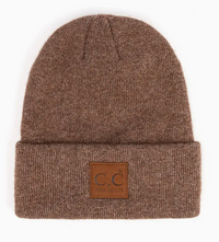 C.C Heather Knit Suede Patch Beanie Winter Hat