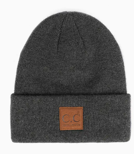 C.C Heather Knit Suede Patch Beanie Winter Hat