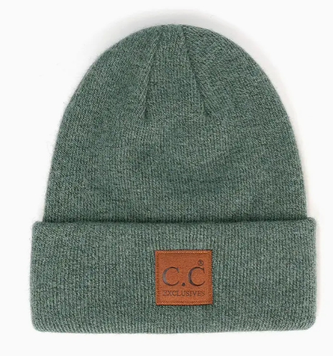 C.C Heather Knit Suede Patch Beanie Winter Hat