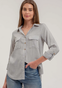 Striped Collared Button Down with Pockets