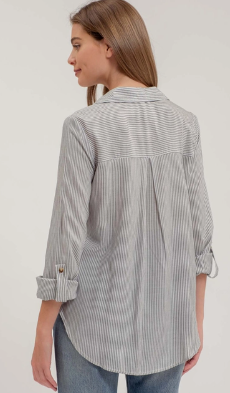 Striped Collared Button Down with Pockets