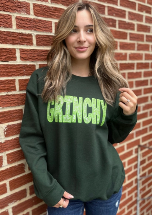 Grinchy Faux Embroidery Sequin Sweatshirt