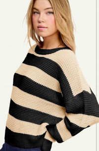 Loose Fit Striped Round Neck Long Sleeve Sweater