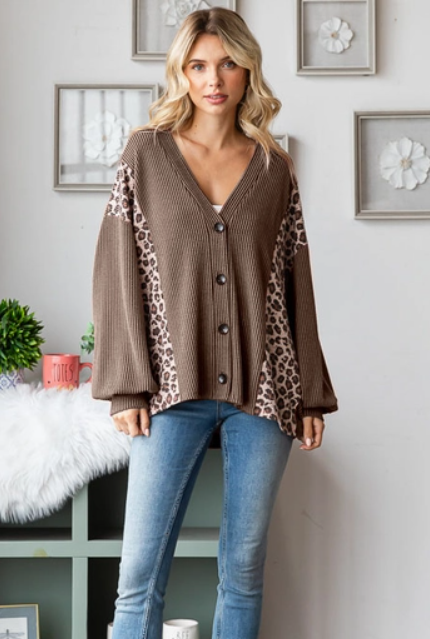 Ribbed Cardigan Leopard