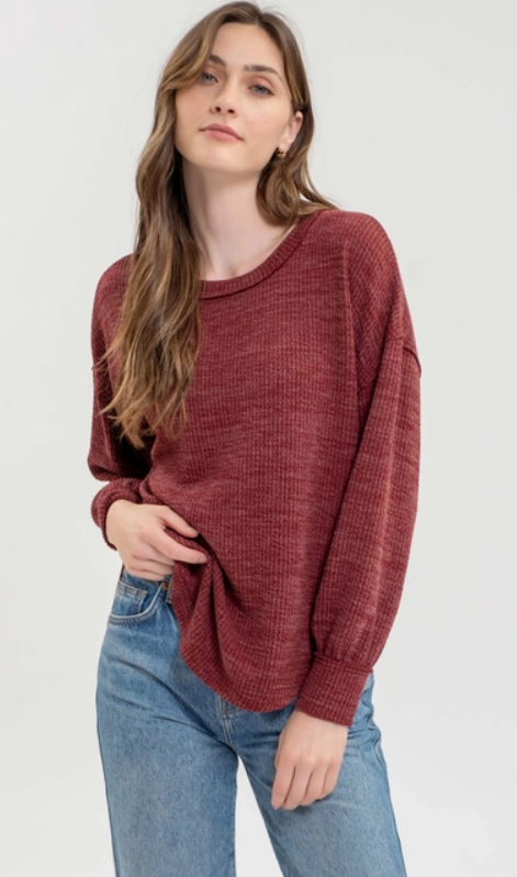 Drop Shoulder Long Sleeve Sweater Knit Top