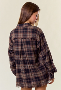 Plaid Flannel Shirt w/ Frayed Detail