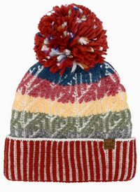 C.C Cable Multi Color Block Yarn Pom Beanie