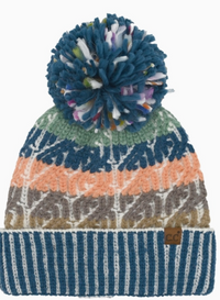 C.C Cable Multi Color Block Yarn Pom Beanie