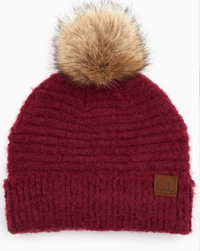 C.C Solid Boucle Yarn Beanie Pom Winter Ha