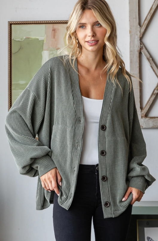 Solid Knit Ribbed Cardigan