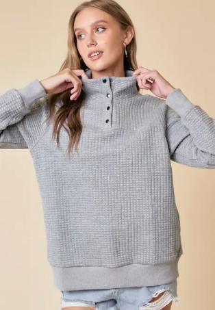 Funnel Neck Top with Quilted Yoke