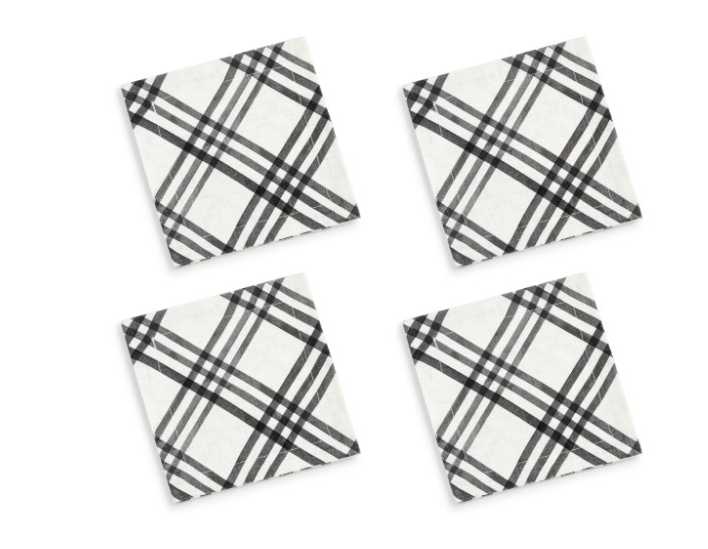 Black Plaid Fabric Cocktail Napkin