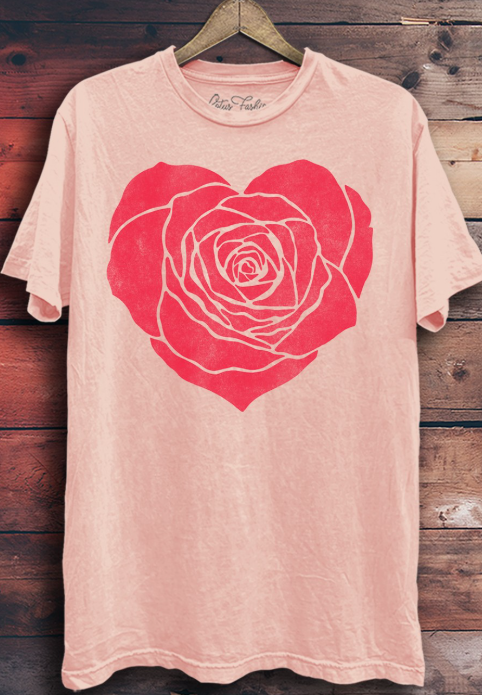 Short Sleeve Rose Heart Graphic Top