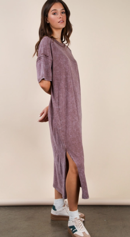 Mineral Washed Casual Comfy Midi Dress