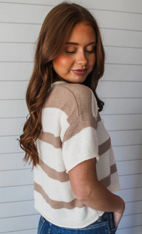 Dropped Short Sleeve Lightweight Stripe Top