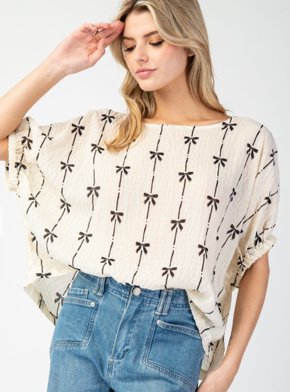 Bow Printed Short Sleeve Top