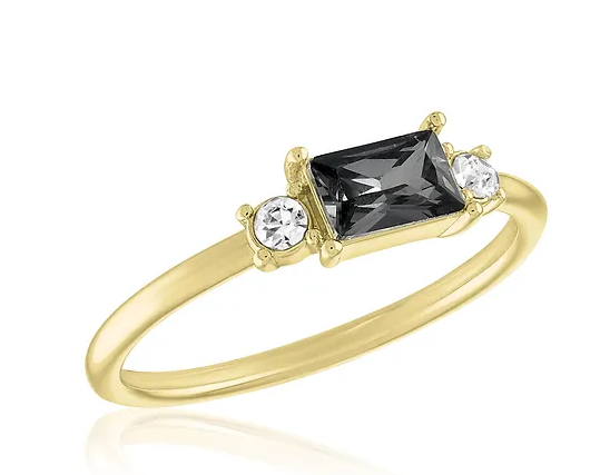 Emerald Cut Black Diamond Gold Layers Ring