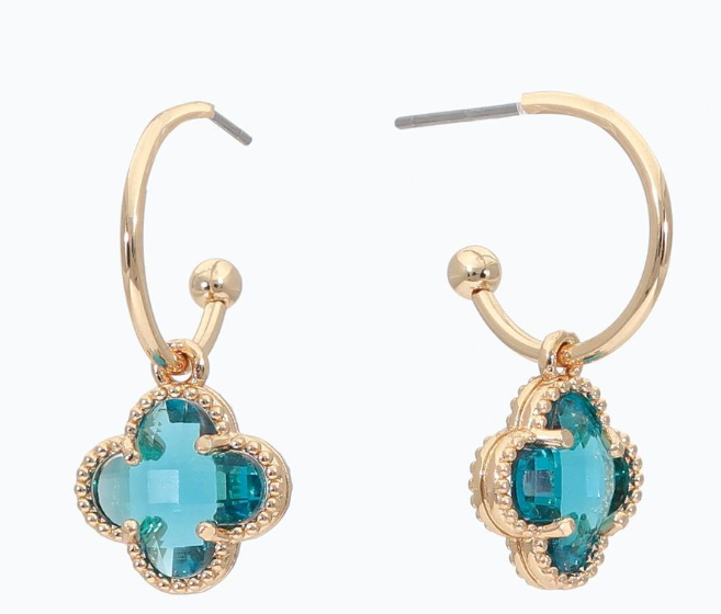 Gold/Blue Crystal Charm Earrings