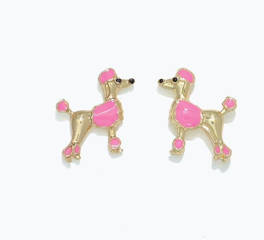 Cuties Pink And Gold Poodles Earrings