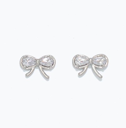 Cuties Silver Bows Crystals Earrings