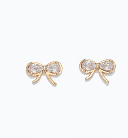 Cuties Gold Bows With Crystals Earrings