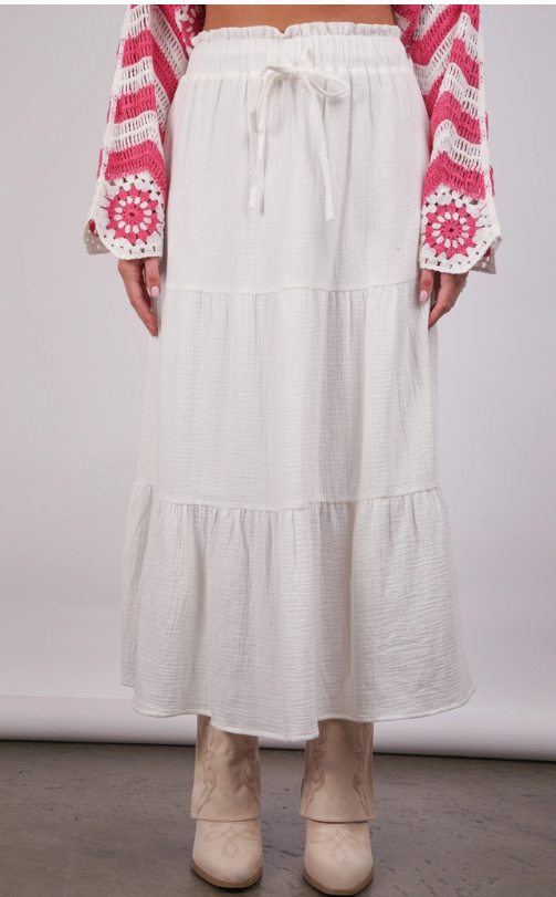 Elastic Waist Tiered Maxi Skirt