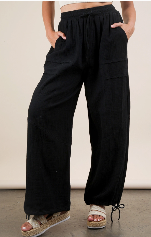 Wide Leg Gauze Solid Plus Pants