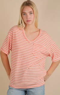 Oversized Stripe Casual V-Neck Knit Top