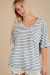 Oversized Stripe Casual V-Neck Knit Top