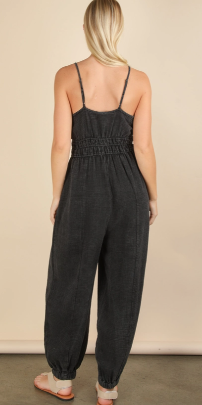 Mineral Washed Cotton Gauze Casual Jumpsuit