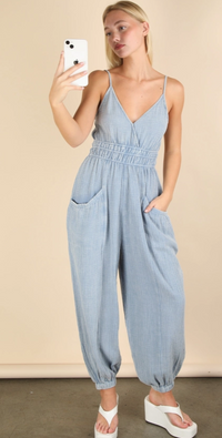 Mineral Washed Cotton Gauze Casual Jumpsuit