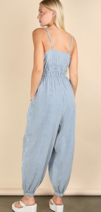 Mineral Washed Cotton Gauze Casual Jumpsuit