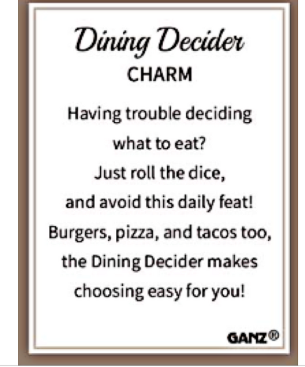 Dining Decider Dice Charms