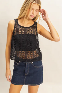 Sleeveless Crew Neck Crochet Top