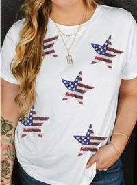 Sequin American Flag Star Pattern Plus Tee