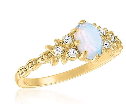 Elegant White Opal Gold Layers Ring