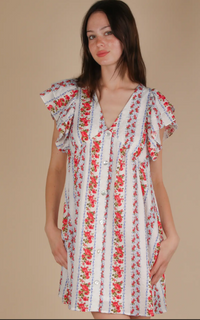 Button Down Printed Ruffle Sleeve Mini Dress