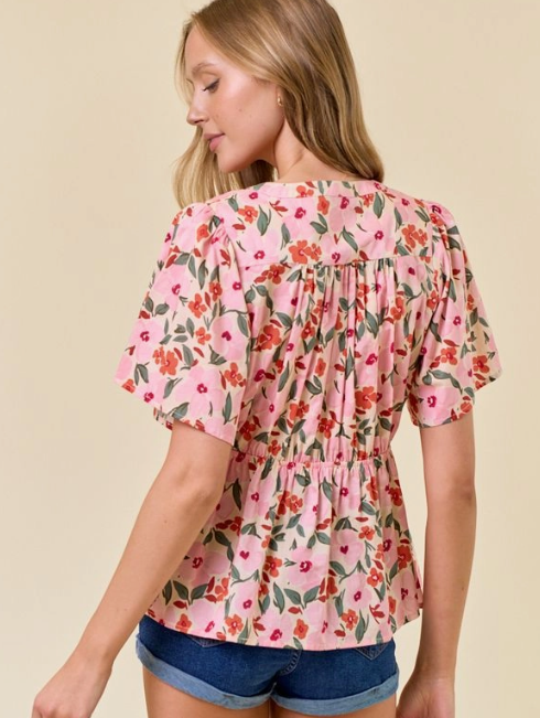 Floral Print Tie Front Babydoll Blouse