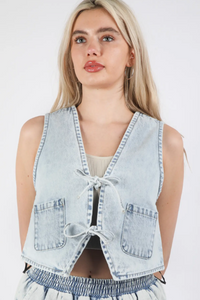 Jean Acid Washed Denim Front Tie Vest
