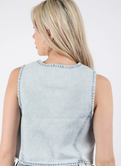 Jean Acid Washed Denim Front Tie Vest