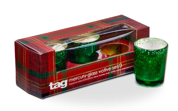Christmas Fir Mercury Votive Candle Set Of 3