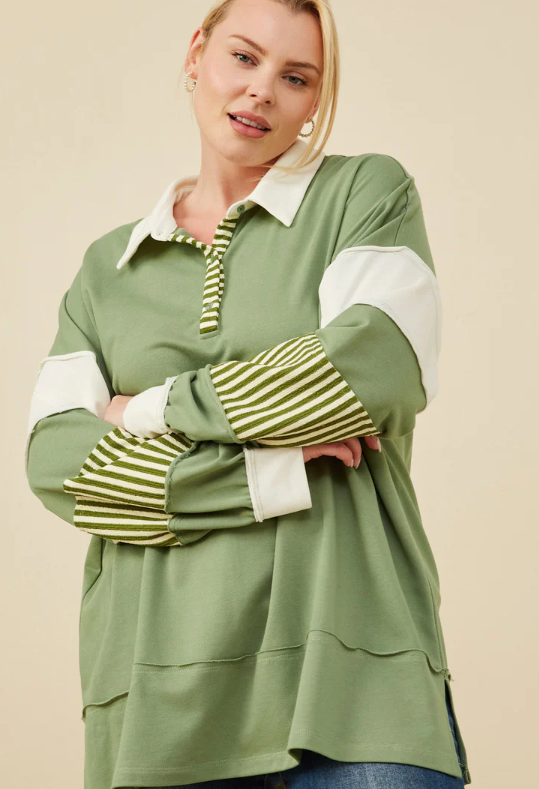 Mixed Media Print Blocked Knit Rugby Shirt