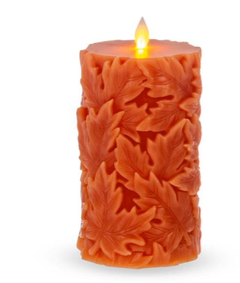 LED Engraved Leaf Pillar Candle 3x4