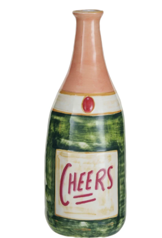 Round Stoneware Shaped Cheers Bottle Vase
