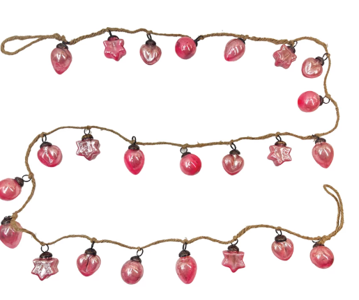 Embossed Mercury Glass Ornament Garland with Jute Cord