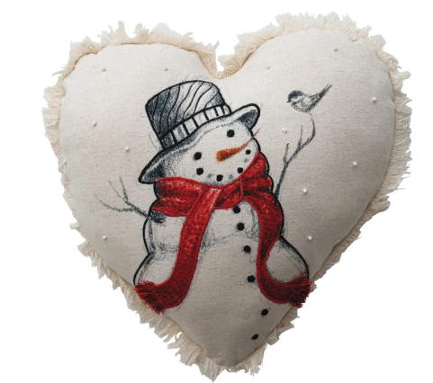 Heart Shaped Pillow with French Knots & Fringe