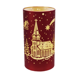 Glass LED Light with Laser Etched Santa's Sleigh Scene 6"H