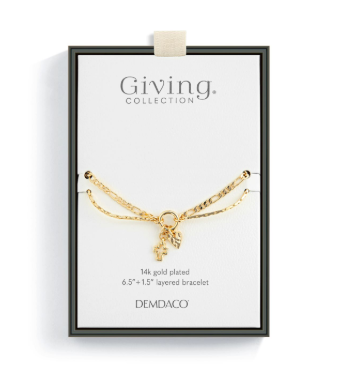 Heart + Cross Gold Charm Layered Bracelet - 6.5in