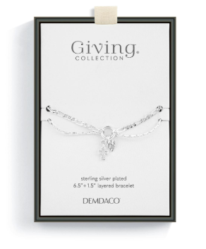 Heart + Cross Silver Charm Layered Bracelet 6.5in