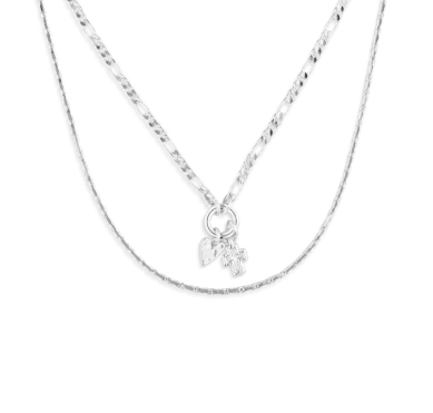 Heart + Cross Silver Charm Layered Necklace